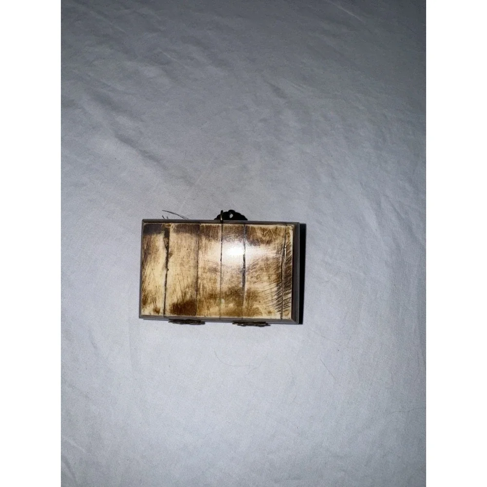 Vintage Bone and Brass Trinket Box Felt Lining India Jewelry Trinket Storage